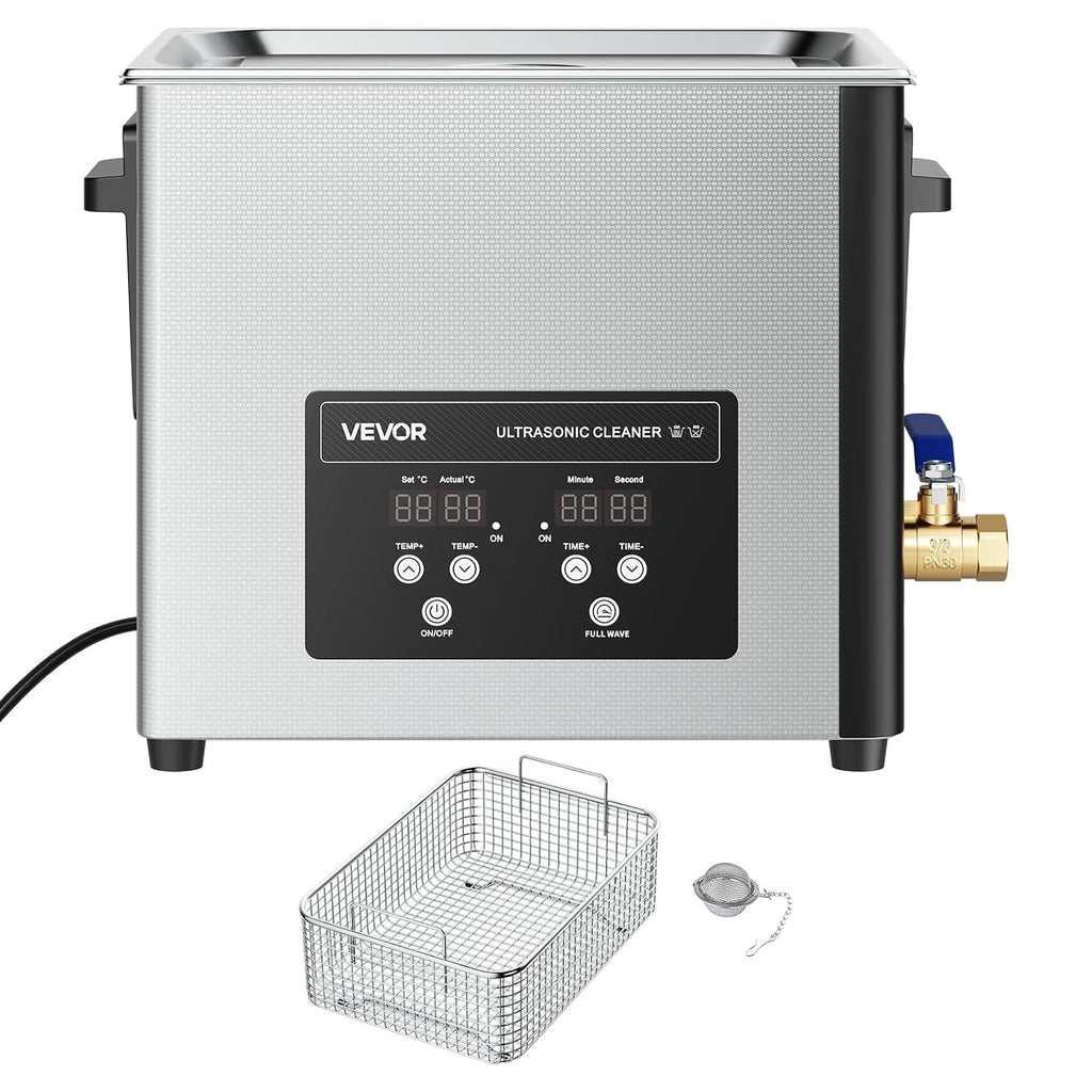 VEVOR 10L Ultrasonic Cleaner, Professional 180W Ultrasonic Cleaner Machine with Digital Display and Cleaning Basket, 40kHz Stainless Steel Cleaning Machine Ideal for Jewelry, Coins, Watches, Razors