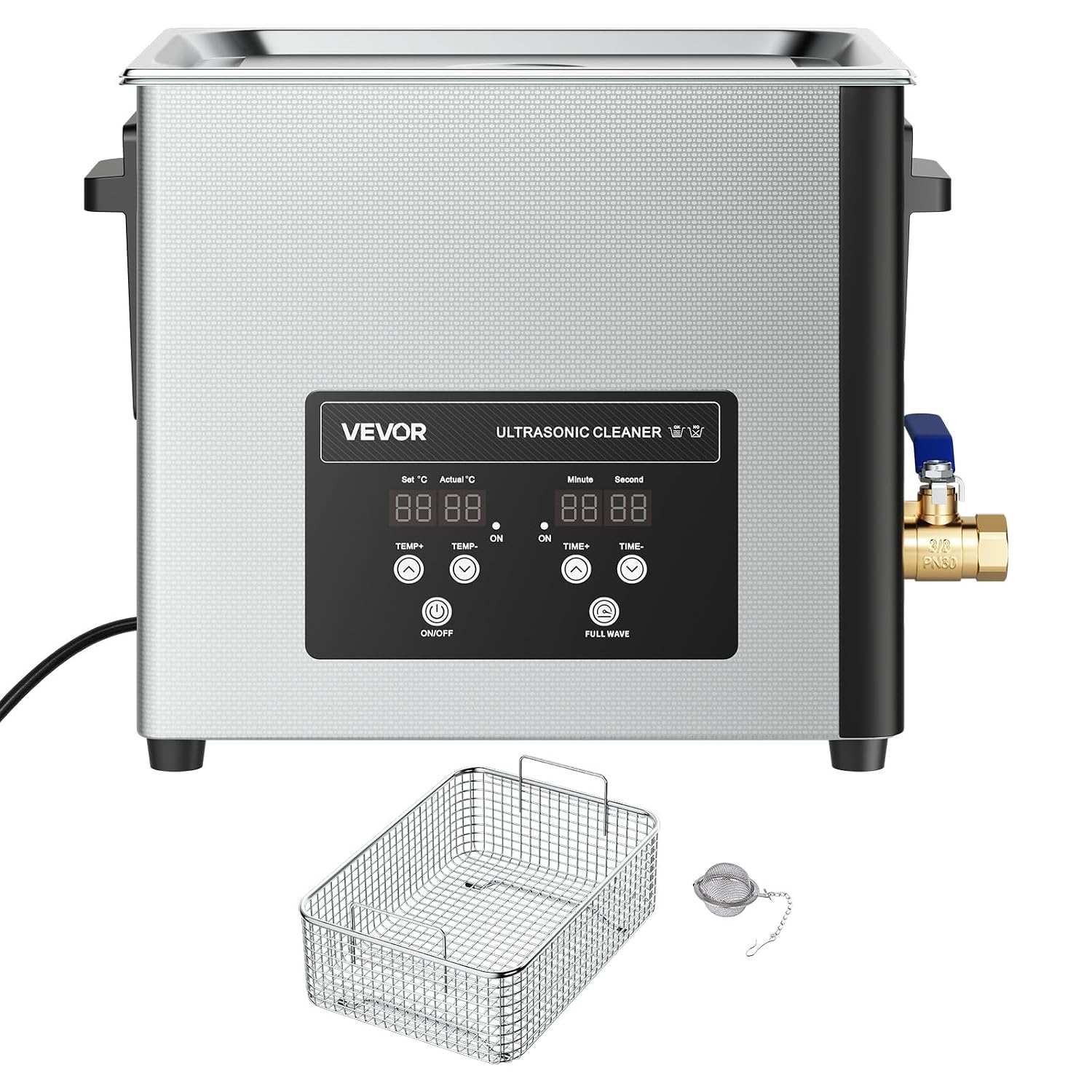 VEVOR 10L Ultrasonic Cleaner, Professional 180W Ultrasonic Cleaner Machine with Digital Display and Cleaning Basket, 40kHz Stainless Steel Cleaning Machine Ideal for Jewelry, Coins, Watches, Razors