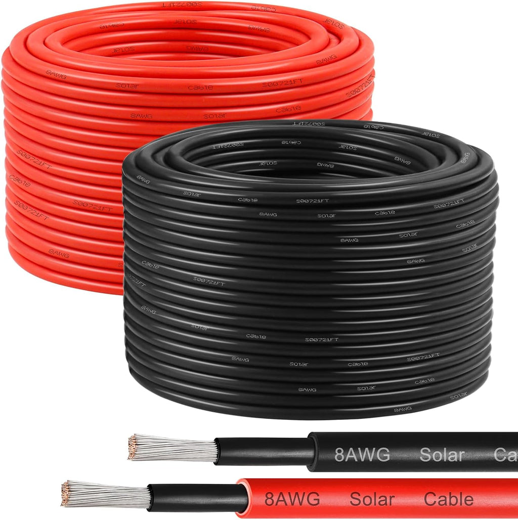 XRDS -RF 8AWG Solar Panel Wire 10mm², 2 Pack 150FT Red & Black Solar Extension Cable, PV Wire with Tinned Copper, Sunlight & UV Resistant, for Solar Panel, RV, Inverter, Battery, Off-Grid Systems