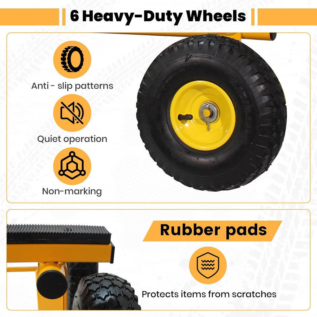 6 Wheel All Terrain Dolly, Heavy Duty Furniture Dolly 1300 Lbs Capacity, 10' Inflatable Tires Big Wheel Dolly, All Terrain Mover for Homes, Logistics, Warehouses, Shopping - 35.5' x 18' - Yellow