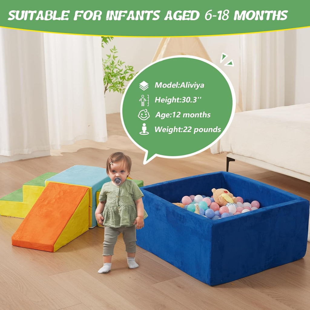 6-Piece Foam Climbing Blocks with Ball Pit for Toddlers 1-3,Soft Play Set for Indoor Climbing & Sliding,Modular Baby Gym for Gross Motor Skills,Machine Washable,Colorful(Balls Not Included)