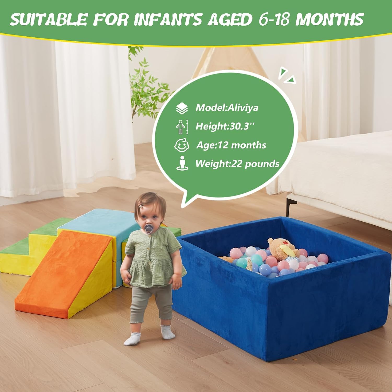 6-Piece Foam Climbing Blocks with Ball Pit for Toddlers 1-3,Soft Play Set for Indoor Climbing & Sliding,Modular Baby Gym for Gross Motor Skills,Machine Washable,Colorful(Balls Not Included)