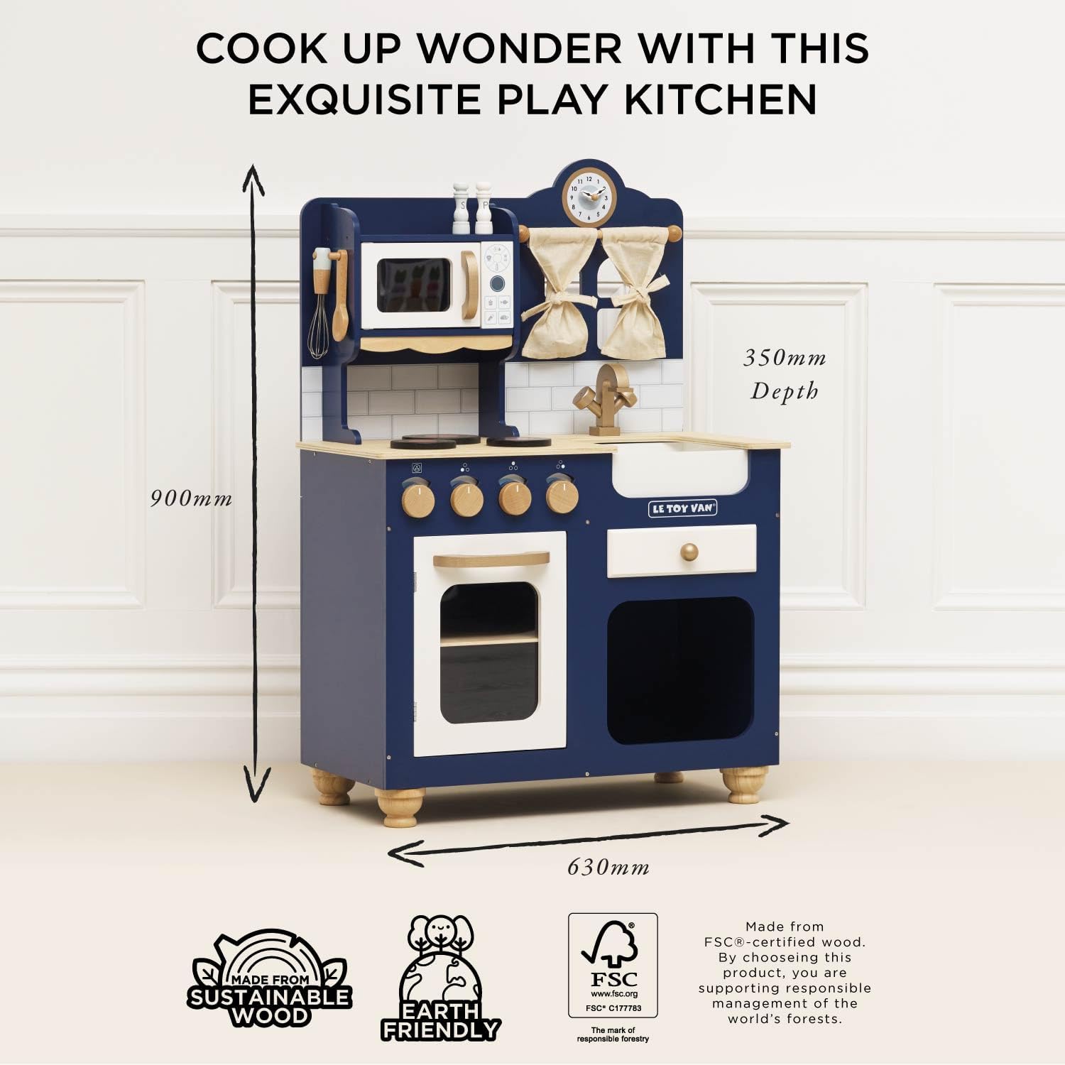 Le Toy Van Oxford Deluxe Toy Kitchen Premium Wooden Toys for Kids Ages 3 Years & Up, Oxford Deluxe Kitchen