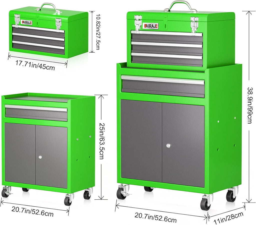 Tool Chest 4 Drawer,Large Rolling Tool Chest with Wheels,Detachable Top Tool Box,Metal Rolling Tool Box with Wheels for Garage Workshop,Green