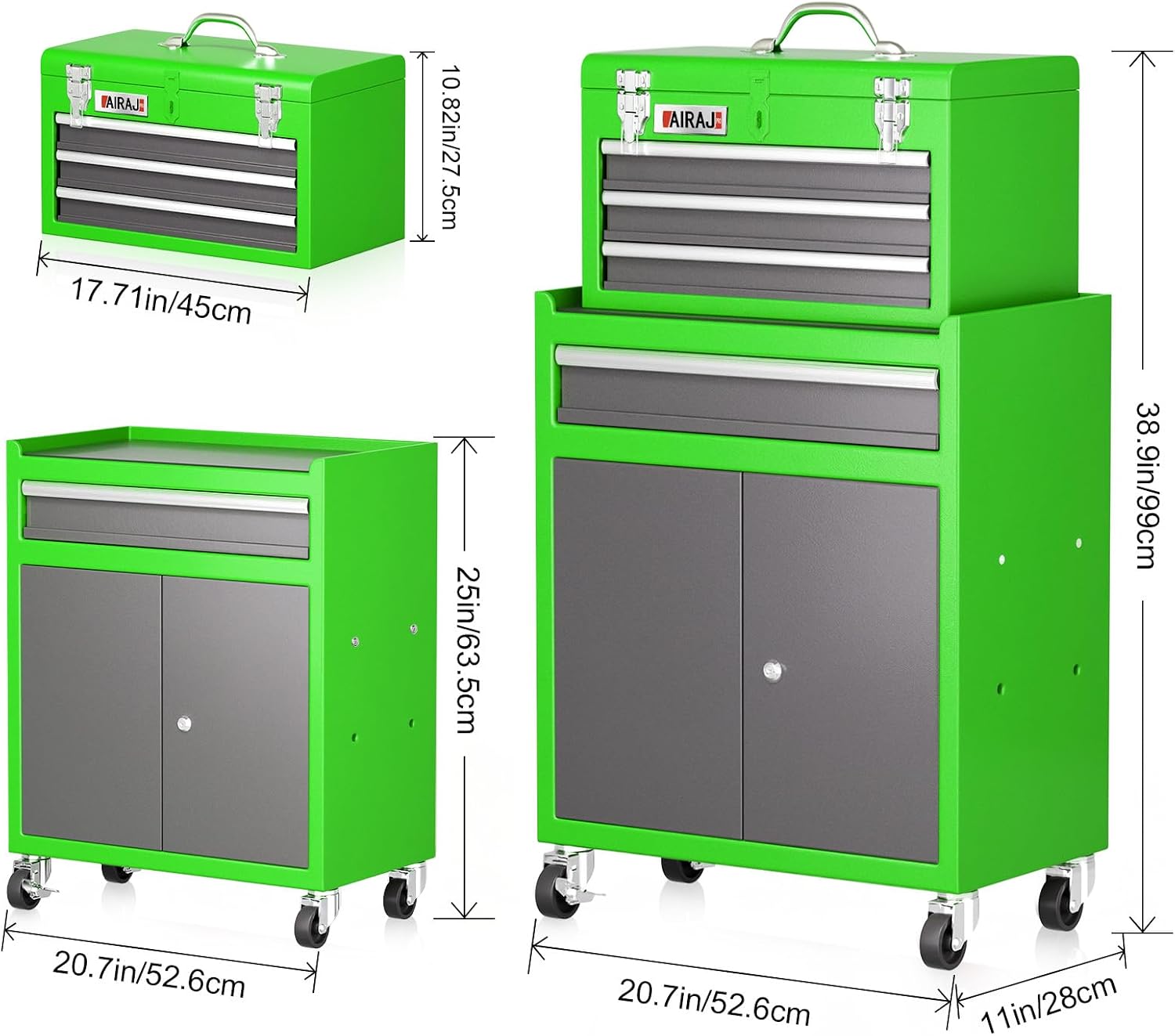 Tool Chest 4 Drawer,Large Rolling Tool Chest with Wheels,Detachable Top Tool Box,Metal Rolling Tool Box with Wheels for Garage Workshop,Green