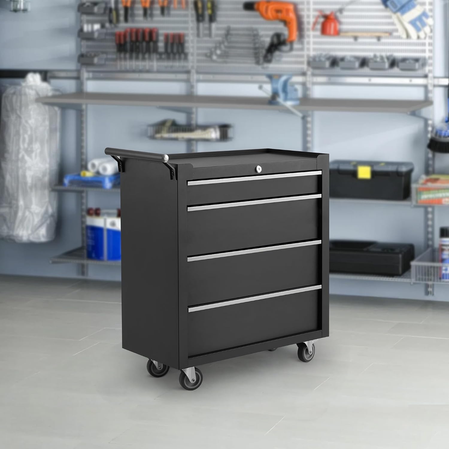 5-Drawer Tool Chest With Wheels, Rolling Tool Cart With Caster Wheels, Sliding Drawers and Protective Liner, Lockable Storage Cabinet for Garage, Workshop, Warehouse