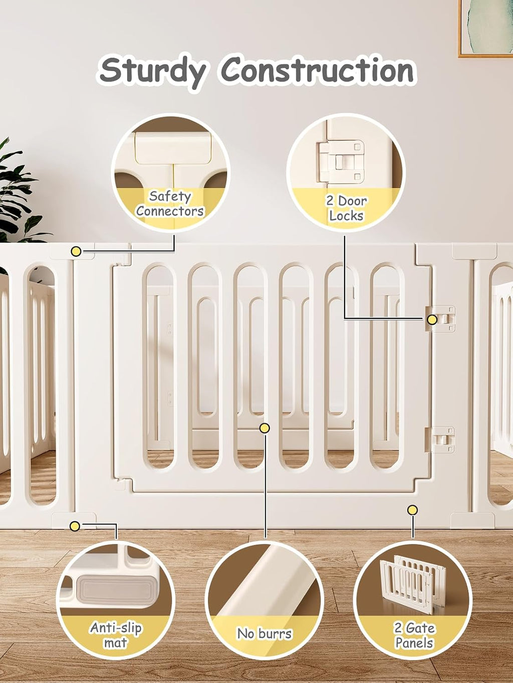 VBABY Baby Playpen, Plastic Play Pen for Babies and Toddlers 1-3, 12 Panels Large Kids Playyard, Indoor & Outdoor Baby Fence, 66' x 51', White