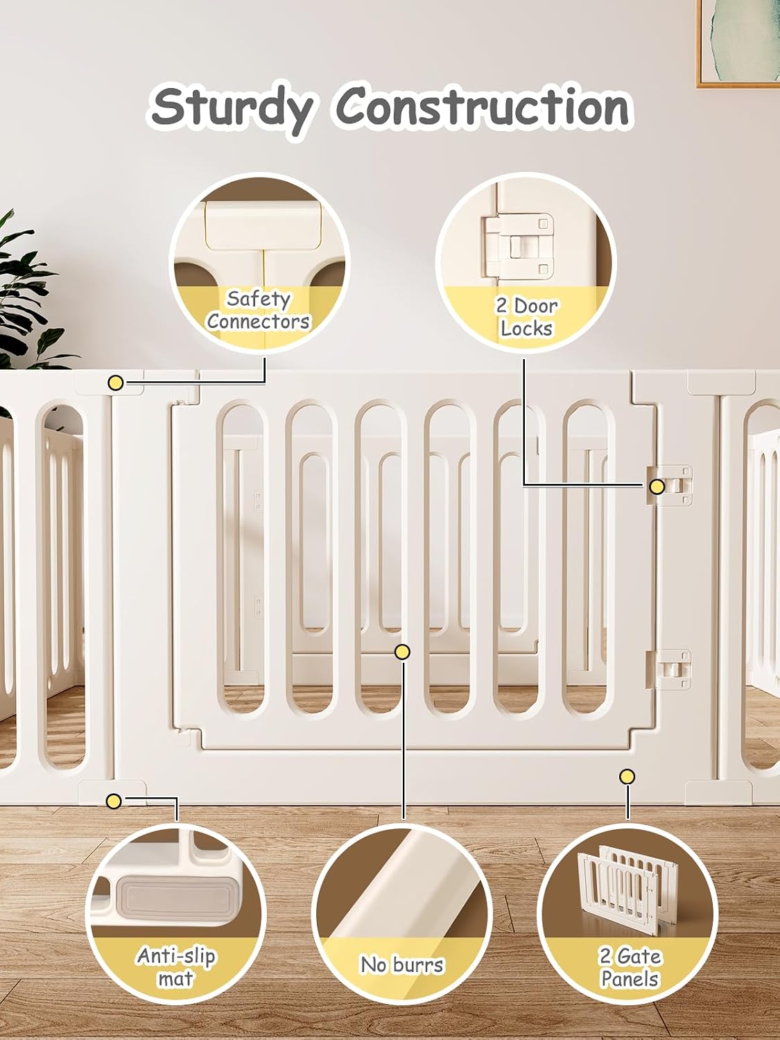 VBABY Baby Playpen, Plastic Play Pen for Babies and Toddlers 1-3, 12 Panels Large Kids Playyard, Indoor & Outdoor Baby Fence, 66' x 51', White