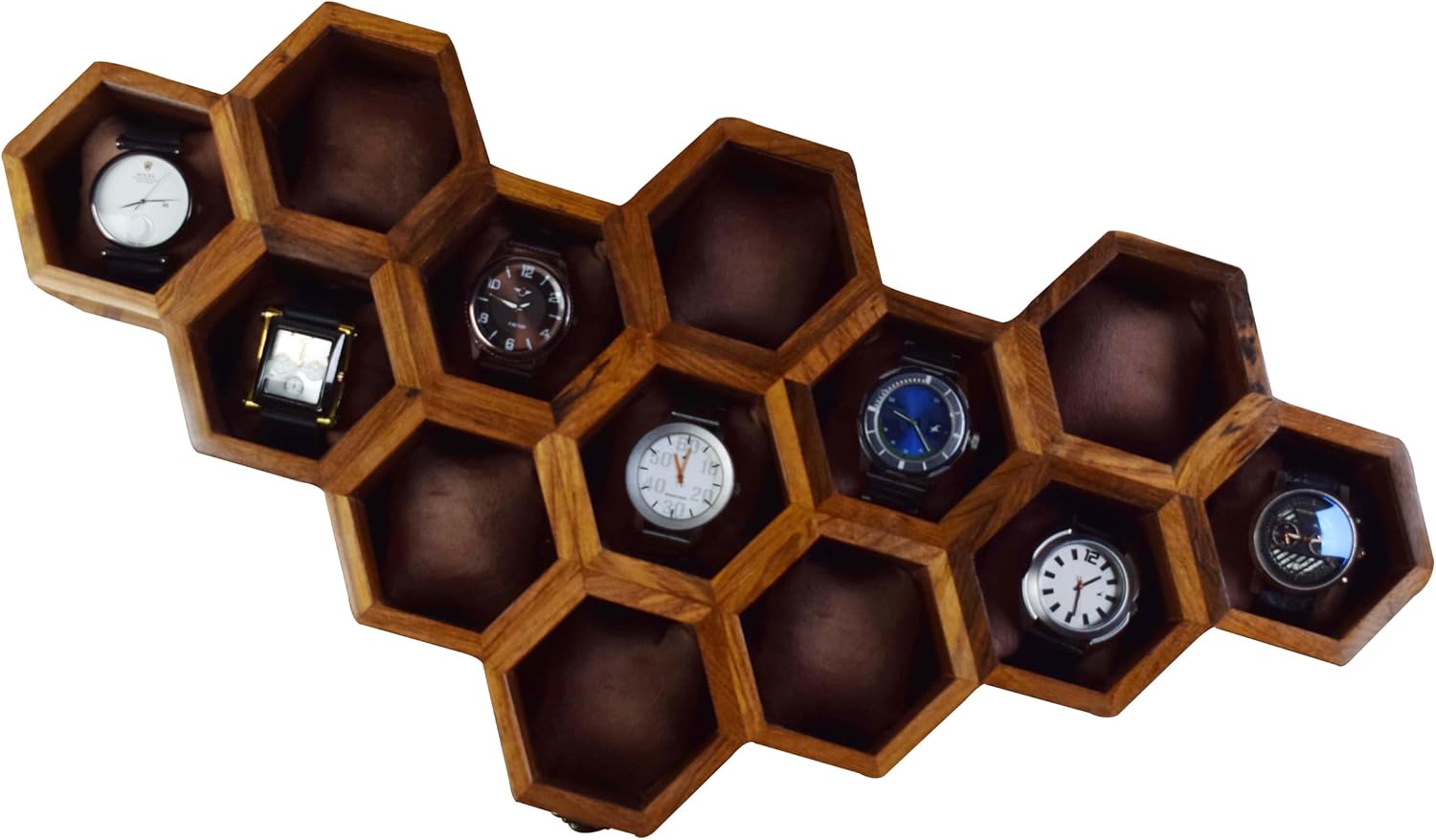 Extra Large 13 slot Superior Rosewood Honeycomb Watch Box Display Case Holder Collector Organizer for Men, Vintage Watch Storage Box to Store and Keep your Watches Safe and Sophisticated.