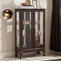 44' Small Lighted Glass Accent Curio Cabinet, Vintage China Cage with Tempered Glass Doors & Adjustable Shelves, Acrylic Mirrored Pane, Elegant Wine Artwork Showcase for Living Room (Dark Cherry)
