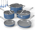 Bakken 12-Piece Ceramic Cookware Set, Nonstick Pots and Pans Set, Non-Toxic PTFE & PFAS-Free Cookware with Silicone Utensils, Induction & All Stovetops Compatible, Dishwasher Safe, Blue