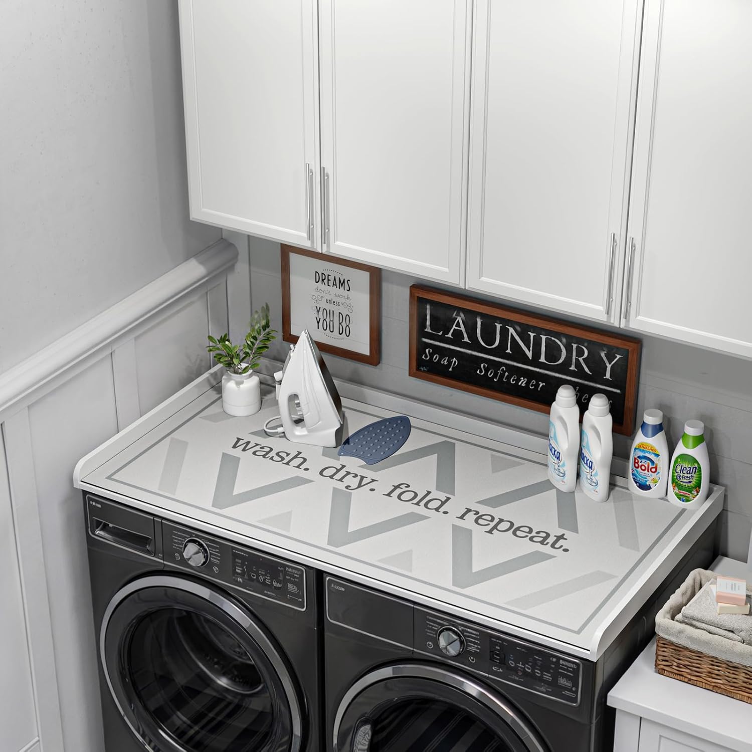 FIMELLO 60' Laundry Room Wall Cabinets and 27.6' x 54' Washer and Dryer Countertop Set, Laundry Room Cabinets Wall Mounted, Upper Cabinets Floating Cabinet - White Laundry Countertop