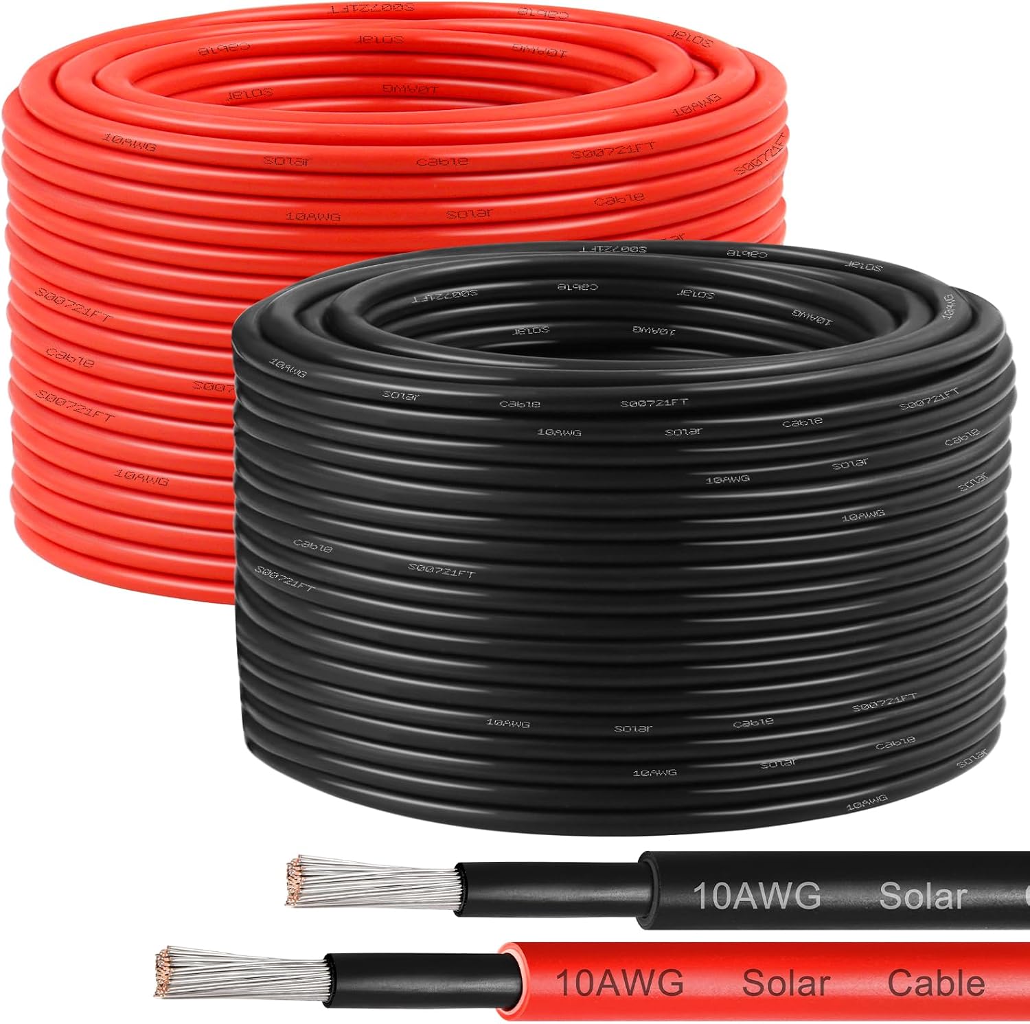 10AWG Solar Wire 6mm², 2 Pack 200FT Red & Black Solar Panel Cable, 84 Strands Tinned Copper, XLPE Insulated Outdoor Wire for PV Systems, Inverter, Battery, RV, Car, Boat – Fire & UV Resistant