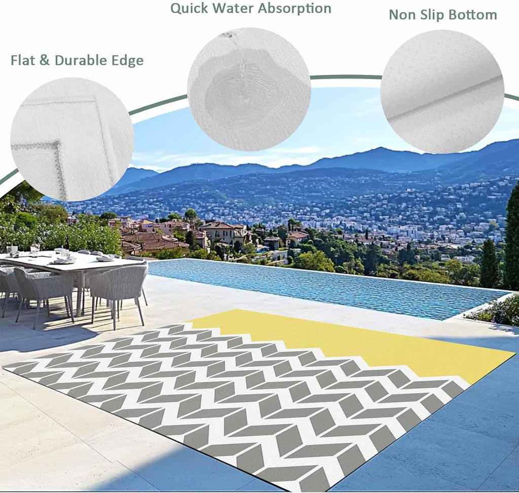 Outdoor Rug 4x6ft Abstract Geometric White Arrow Lines Chevron Patio Area Rugs Waterproof Easy Cleaning Non Shedding Thick Mats Yellow Carpet for Indoor Outdoor Porch Deck Backyard Balcony