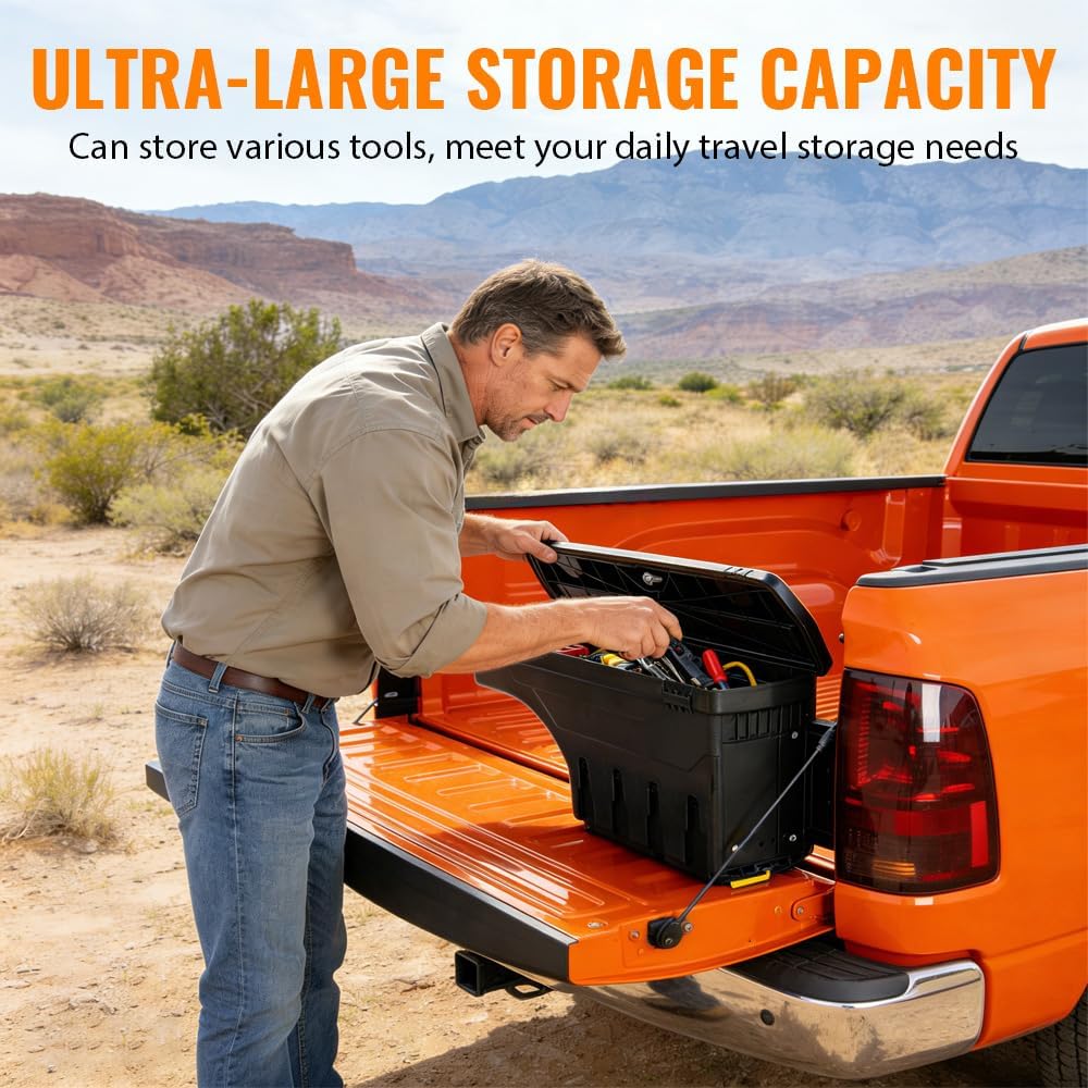 G-PLUS Truck Bed Storage Box Tool Box Right Passenger Side Compatible with Toyota Tundra 2007 2008 2009 2020 Black Rear Tool Box