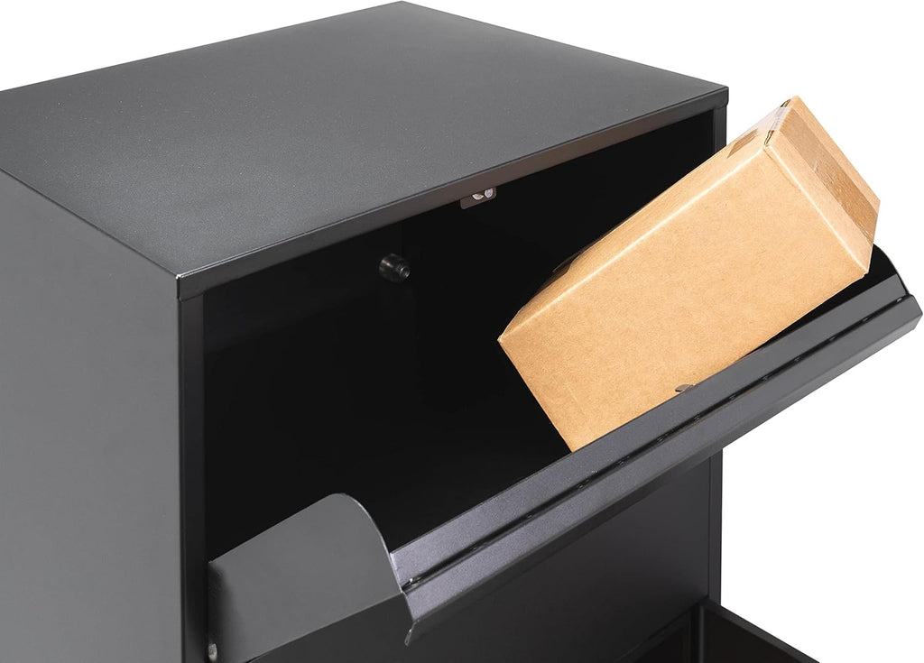 Winbest Large Steel Freestanding Floor Parcel Package Drop Box with Locking Letterbox and Multi Compartments, Black