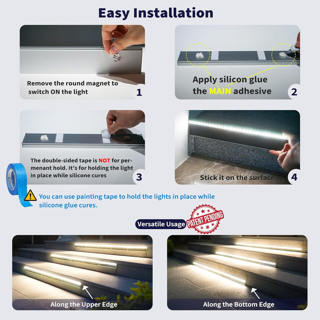 SHONELIGHTING Solar Step Lights for Outside, 33 Focused-Beam High-Brightness LEDs, Waterproof Aluminum Outdoor Stair Light for Risers, Curbsides, Poolsides, Planter Edges (Warm White, 6Pack)