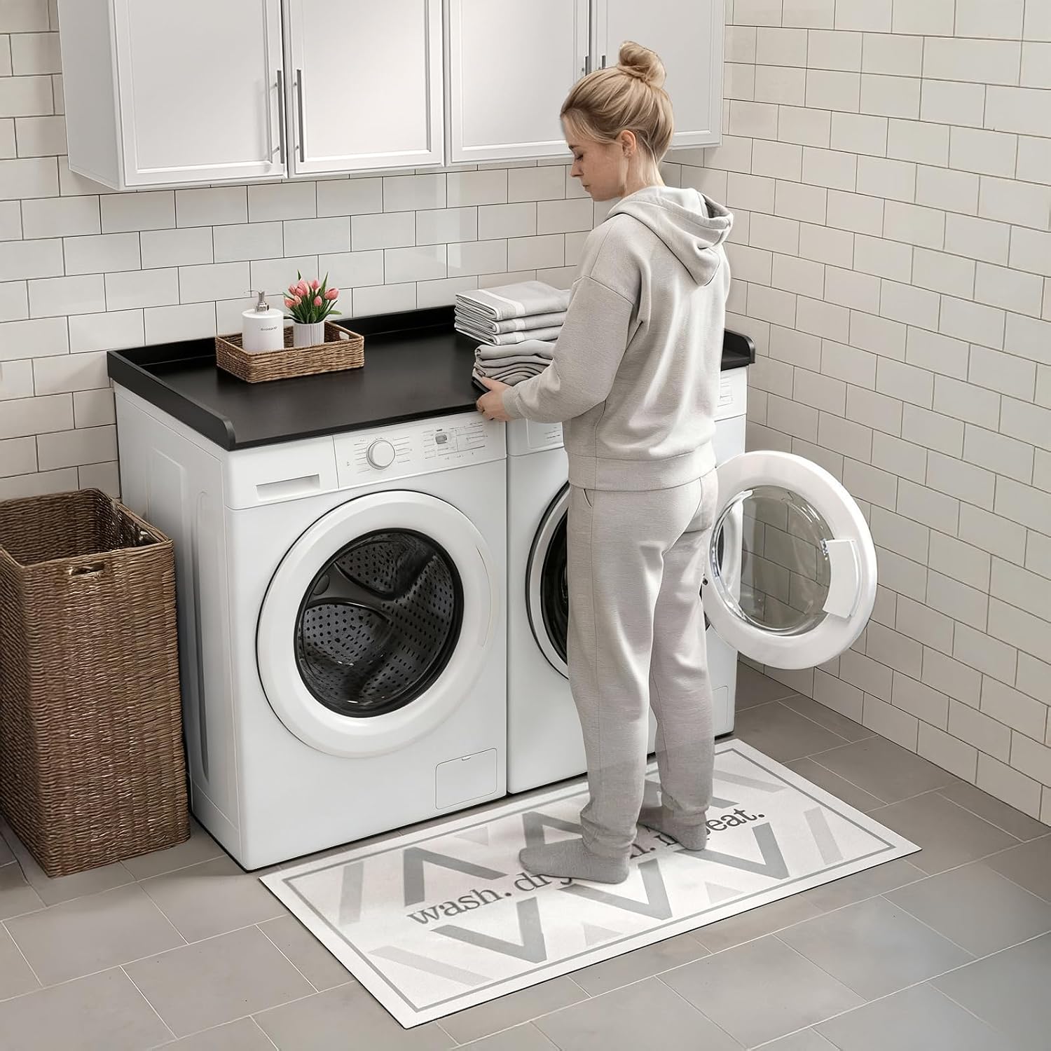 FIMELLO 60' Laundry Room Wall Cabinets and 27.6' x 54' Washer and Dryer Countertop Set, Laundry Room Cabinets Wall Mounted, Upper Cabinets Floating Cabinet - Black Laundry Countertop