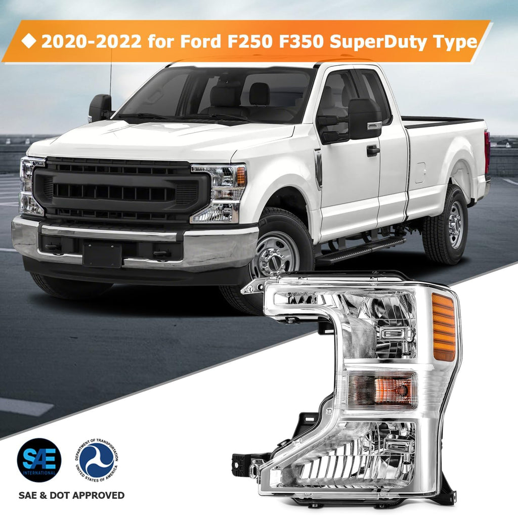 Headlight Assembly Fit 2020-2022 for F-250 Super Duty, 2020-2022 for F-350 Super Duty Driver & Passenger Side Headlight Chrome Housing FO2502405