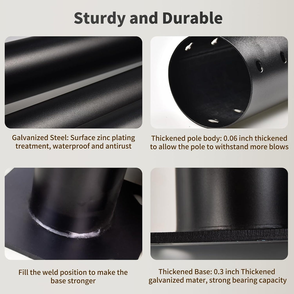 10' Outdoor Street Light Pole, Galvanized Steel, Waterproof, Street Light Accessory, Suitable for Solar Post Lamp on Garden, Patio, Yard, Pathway, Parking Lot
