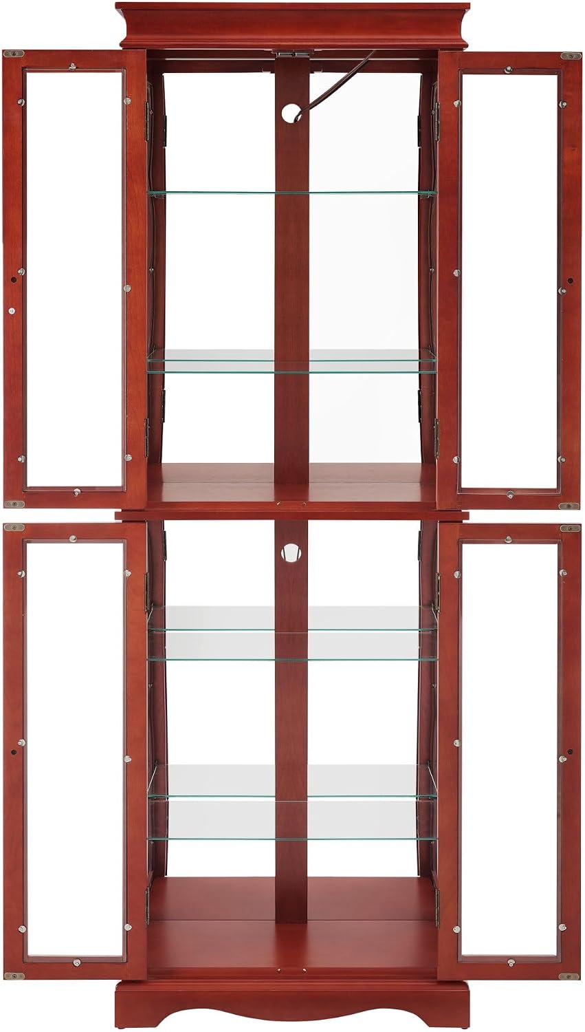 71' Lighted Curio Cabinet with 6 Adjustable Shelves, Vintage Glass Display Case, Tempered Glass Doors, Tall Wine Bar Cabinet for Living Room Liquor Storage, Bulb Included