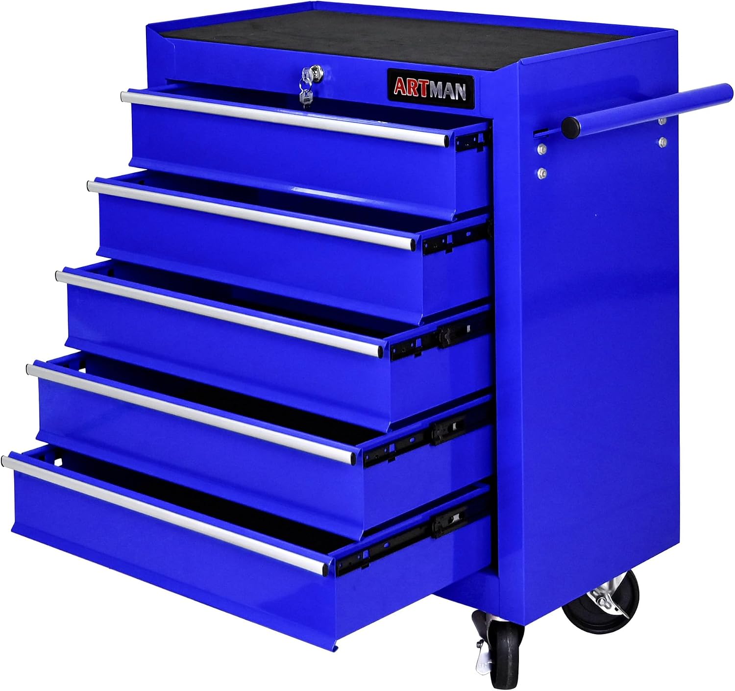5 Drawers Tool Cart on Wheels, 5 Drawer Rolling Tool Chest with Key Lock, Trolley Organizer Tool Case, Multifunctional Rolling Tool Box for Garage,Warehouse,Workshop,Repair Shop (Blue)