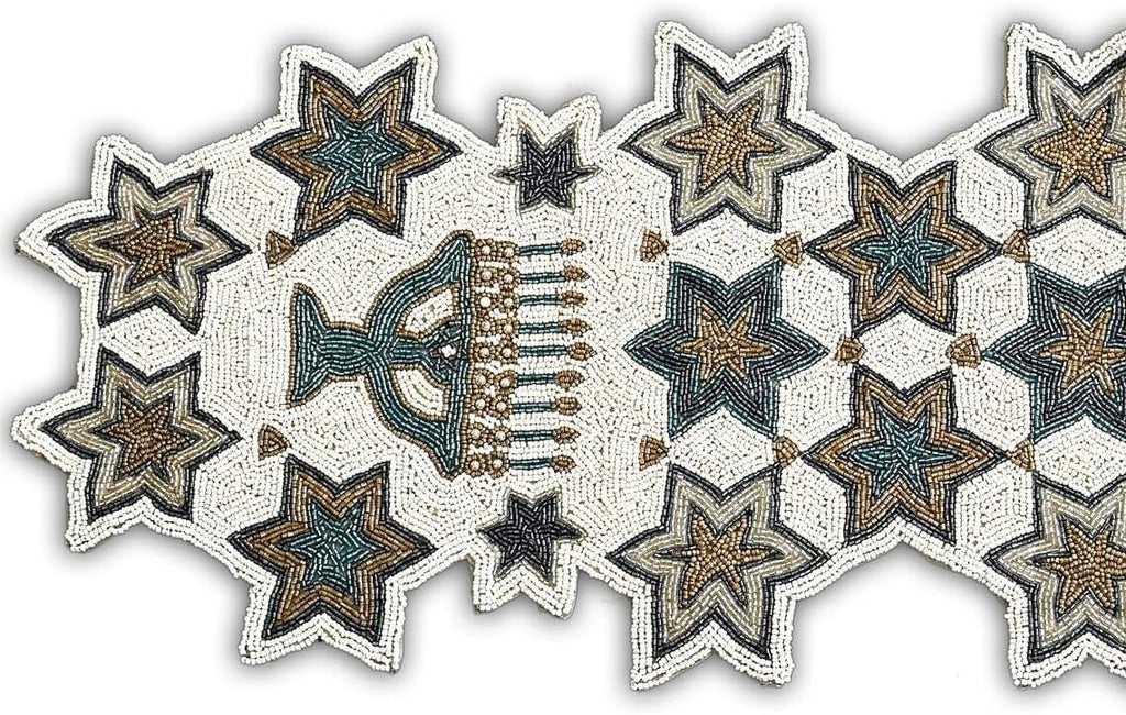 Handmade Beaded Hanukkah Table Runner, Hanukkah Candles Table Runner 13X36 Inch