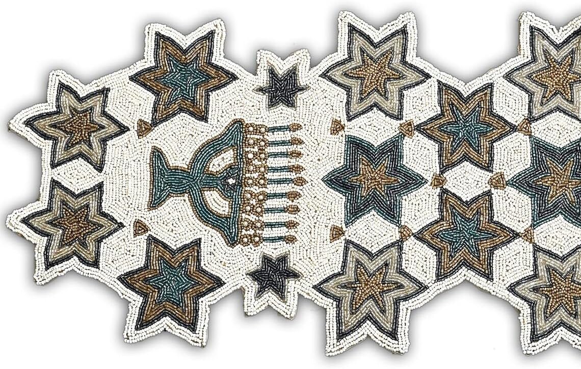Handmade Beaded Hanukkah Table Runner, Hanukkah Candles Table Runner 13X36 Inch
