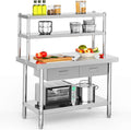YITAHOME 48' × 24' Stainless Steel Table with Overshelves and 2 Drawers, NSF Worktable with 48' X 12' Shelf & 2 Drawers, Metal Prep Workstation for Home Kitchen Restaurant Garage Warehouse