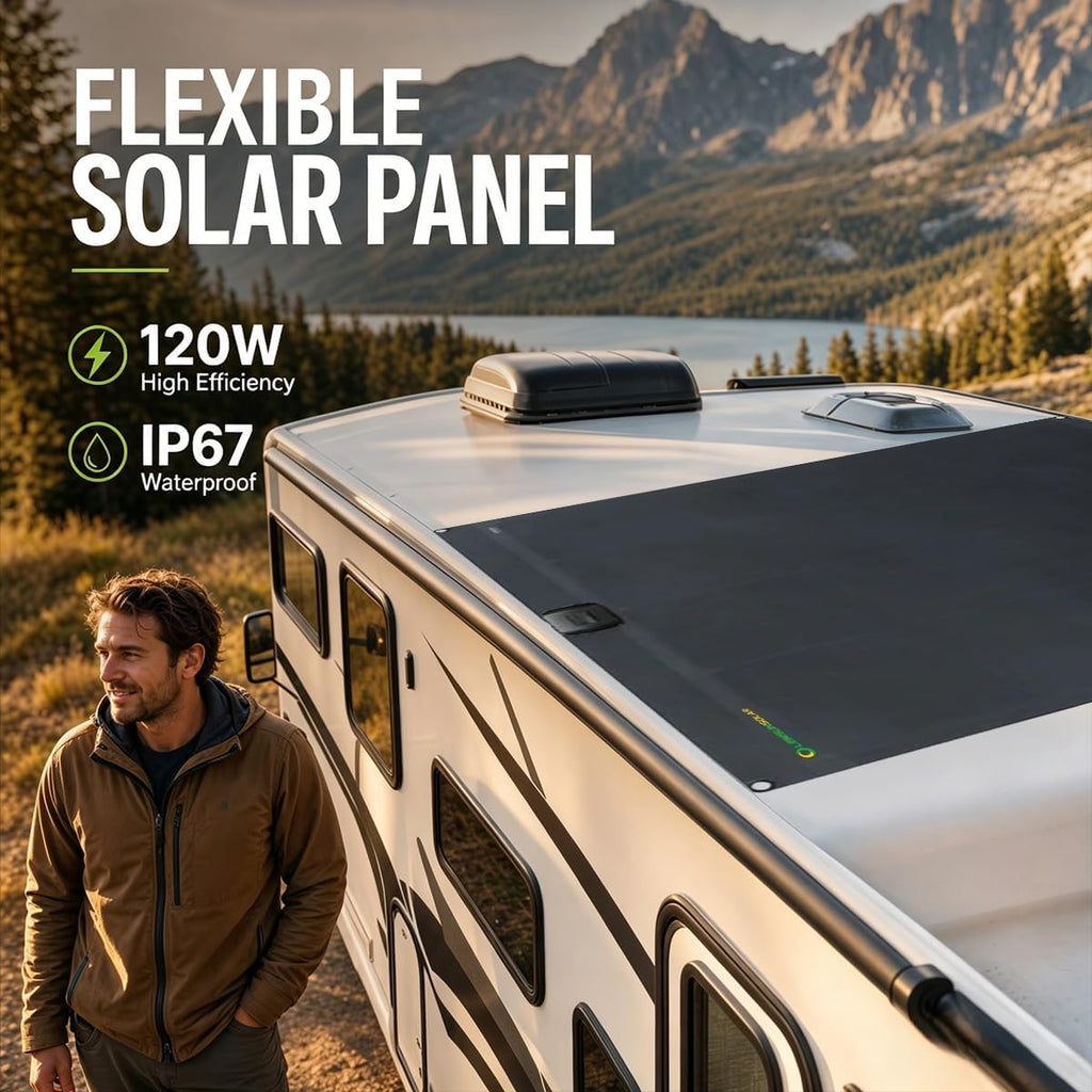 LensunSolar Flexible Solar Panel 120W 12V ETFE,32.3in x 30.5in Semi-Flexible Bendable Mono Solar Panel High Efficiency 120 Watt for RV Van Roof TopCamping Home Boat Marin