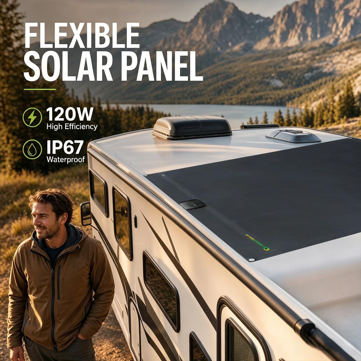 LensunSolar Flexible Solar Panel 120W 12V ETFE,32.3in x 30.5in Semi-Flexible Bendable Mono Solar Panel High Efficiency 120 Watt for RV Van Roof TopCamping Home Boat Marin