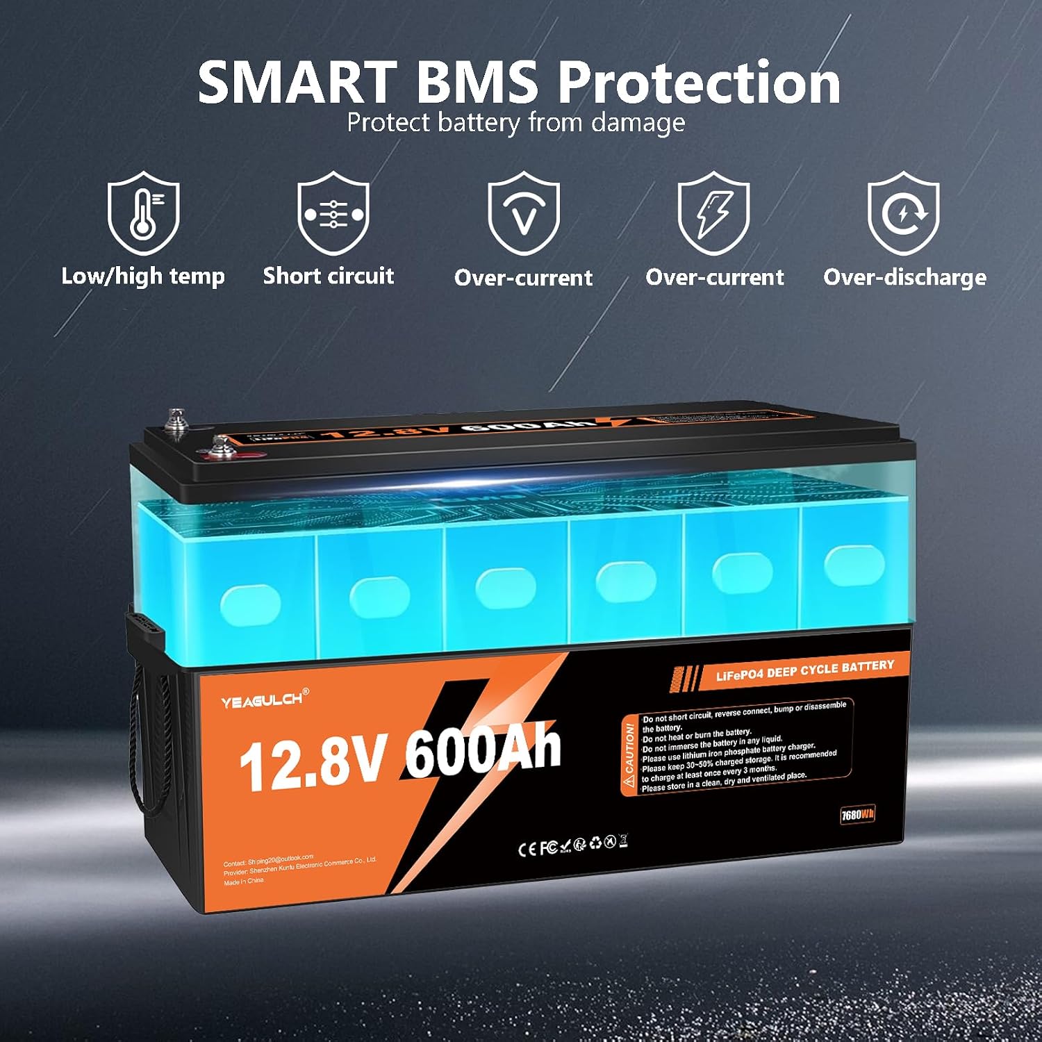 12V 600Ah LiFePO4 Lithium Battery with 200A BMS 7680Wh, Up to 15000 Deep Cycle LiFePO4 Battery Perfect for RV, Solar, Marine, Camping, Off-Grid, Home Energy Storage