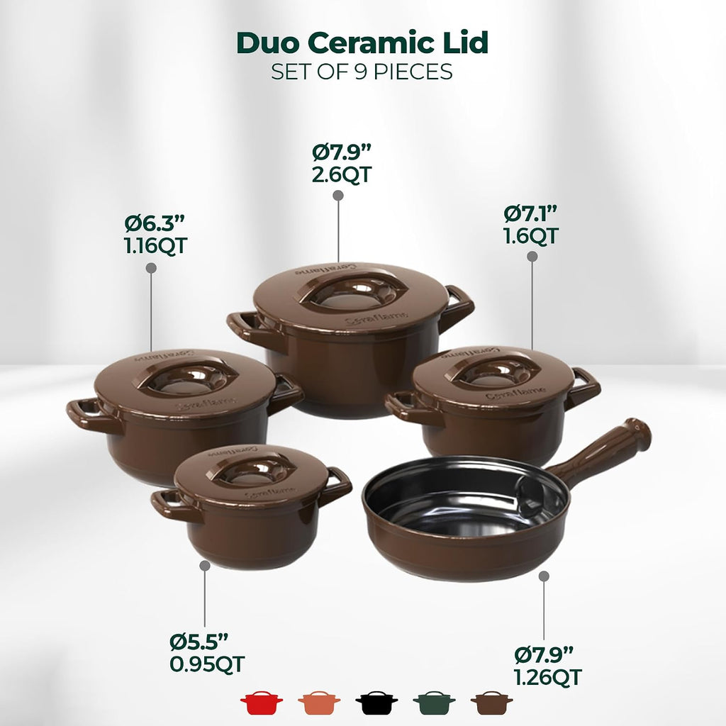 Pure Ceramic, Healthy, Non Toxic Cookware Set - Oven Safe Up to 1200F, Microwave and Dishwasher Safe, Longlasting and Lightweight - PFAS, PTFE, PFOA, PFOS - Cocoa Brown