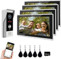 Wired Smart Video Apartments Intercom System,10 Inch Monitors with 1080P Doorbell Camera,3-in-1 Unlocking,TUYA WiFi Door Phone Kits, Ideal for Villas & Homes (1 doorbell + 4 Monitor)
