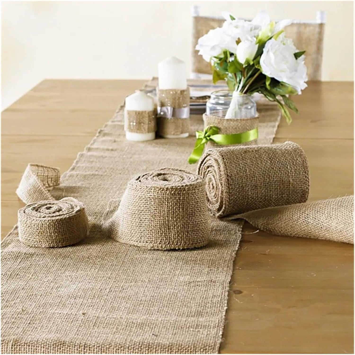 Hessian Fabric， 20M Natural Jute Burlap Fabric Jute 3-30CM Roll Hessian Ribbon Roll Burlap Table Runner Wedding Party Supplies Spring Decoration(Width 30cm)