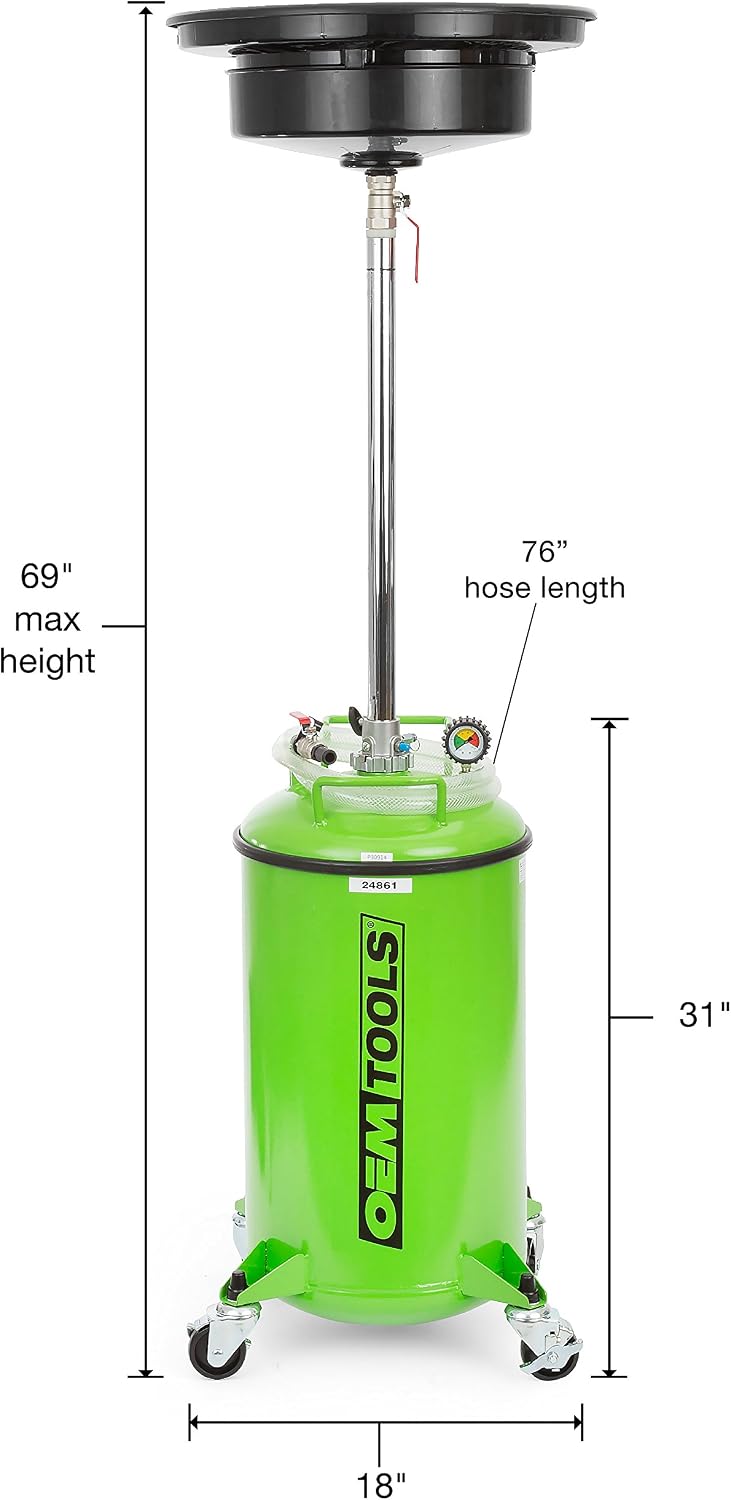 OEMTOOLS 24861 21 Gallon Waste Oil Drain, Automotive Oil Container with Adjustable Oil Changing Funnel, Waste Oil Storage Tank, Motor Oil and Coolant Drain