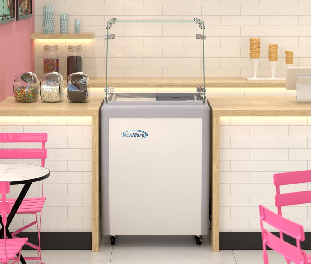 KoolMore 26 in. 5-Pan Gelato Dipping Cabinet Display Freezer with Sliding Glass Door and Sneeze Guard, 6 cu. ft. ETL Listed (KM-GDC-26SD-FG)