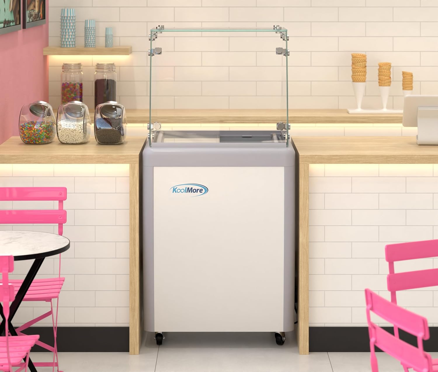 KoolMore 26 in. 5-Pan Gelato Dipping Cabinet Display Freezer with Sliding Glass Door and Sneeze Guard, 6 cu. ft. ETL Listed (KM-GDC-26SD-FG)