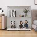 LFT HUIMEI2Y Glass Display Cabinet 2-Shelf with Double Door, Curio Cabinets Fast Installation in 30 Mins, Tempered Glass Floor Standing Bookshelf for Bedroom, Living Room 32.8'x 31.7'x 14.4' White