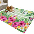 Outdoor Rug 4x6ft Tropical Plants Burmese Gardenia Flower Patio Area Rugs Waterproof Easy Cleaning Non Shedding Thick Mats Butterflies Carpet for Indoor Outdoor Porch Deck Backyard Balcony