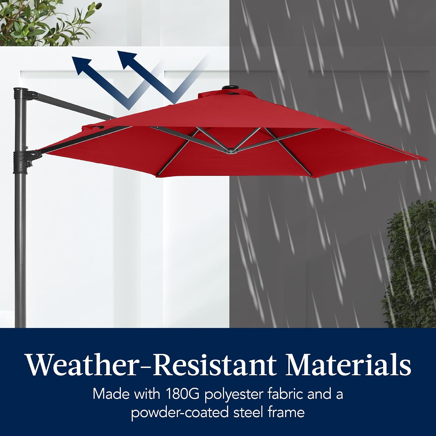 Best Choice Products 10ft Solar LED Offset Cantilever Hanging Market Patio Umbrella, Smooth 360° Rotation, 8 Sturdy Ribs, Easy Adjustment - Red