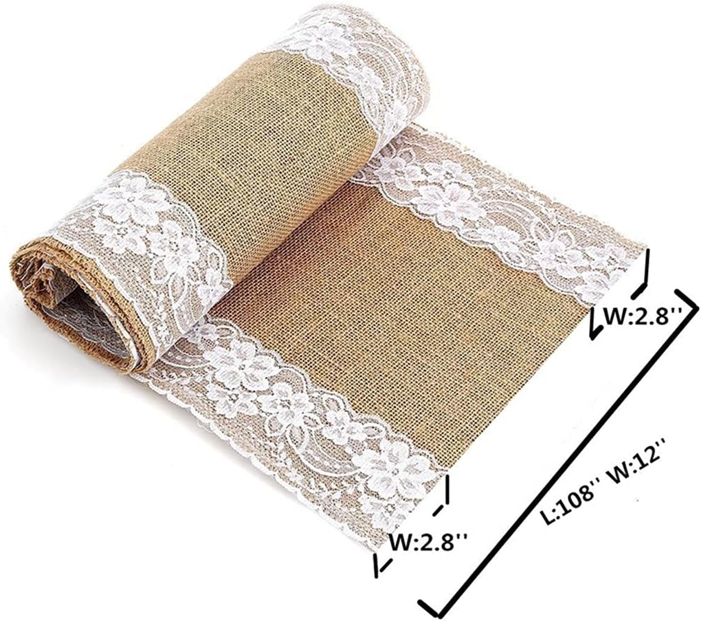 JSEIAJB Jute Burlap Lace Hessian Table Runner 30 x 275cm Party Supplies Lace Table Runner for Wedding Accessories