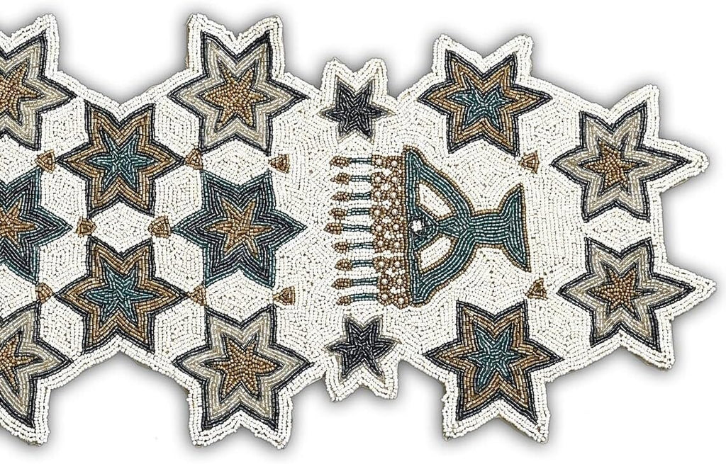 Handmade Beaded Hanukkah Table Runner, Hanukkah Candles Table Runner 13X36 Inch
