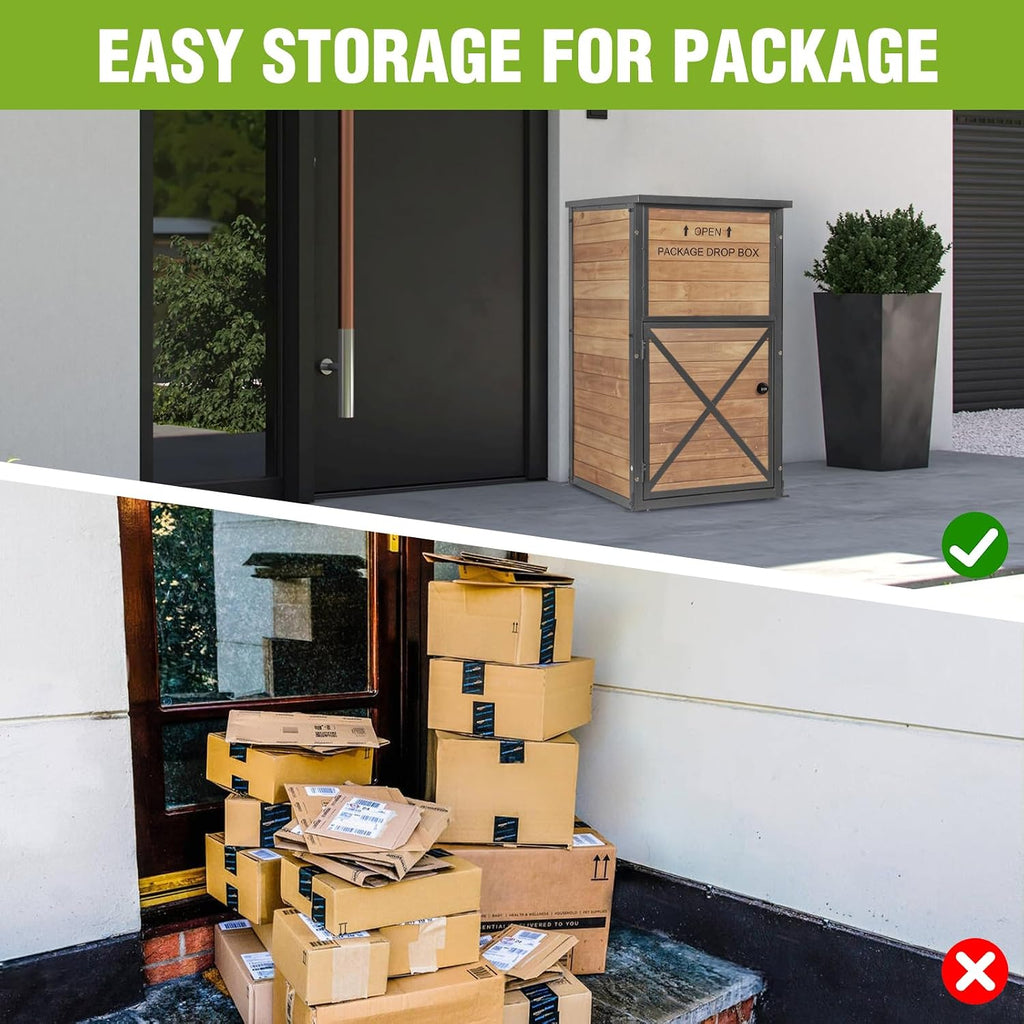 Package Delivery Boxes For Outside With Combination Lock, Anti-Theft Package Drop Box With Weatherproof Design, Wooden Porch Package Delivery Box With Secure Storage For Home And Business