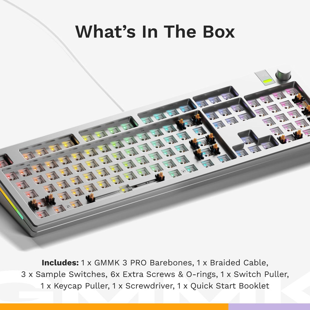 GLORIOUS Gaming - GMMK 3 PRO Barebones Custom Keyboard Kit w/Knob, Custom Modular Aluminum Body & Gasket System, Hotswappable 100% Keyboard, Sound Dampening Foam, Aluminum Switch Plate ANSI (Silver)