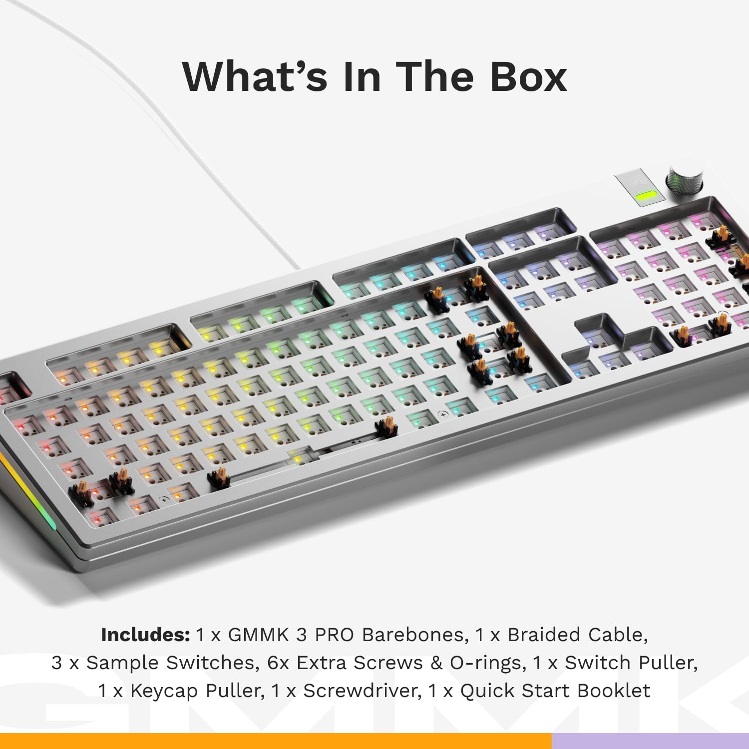 GLORIOUS Gaming - GMMK 3 PRO Barebones Custom Keyboard Kit w/Knob, Custom Modular Aluminum Body & Gasket System, Hotswappable 100% Keyboard, Sound Dampening Foam, Aluminum Switch Plate ANSI (Silver)