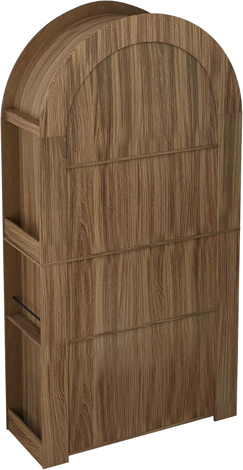 LUMISOL Tall Arched Kitchen Pantry Cabinet with Open Display Storage Shelf, Modern Arched Bookcase with 4 Tier Shelf, for Dining Room Living Room, Brown