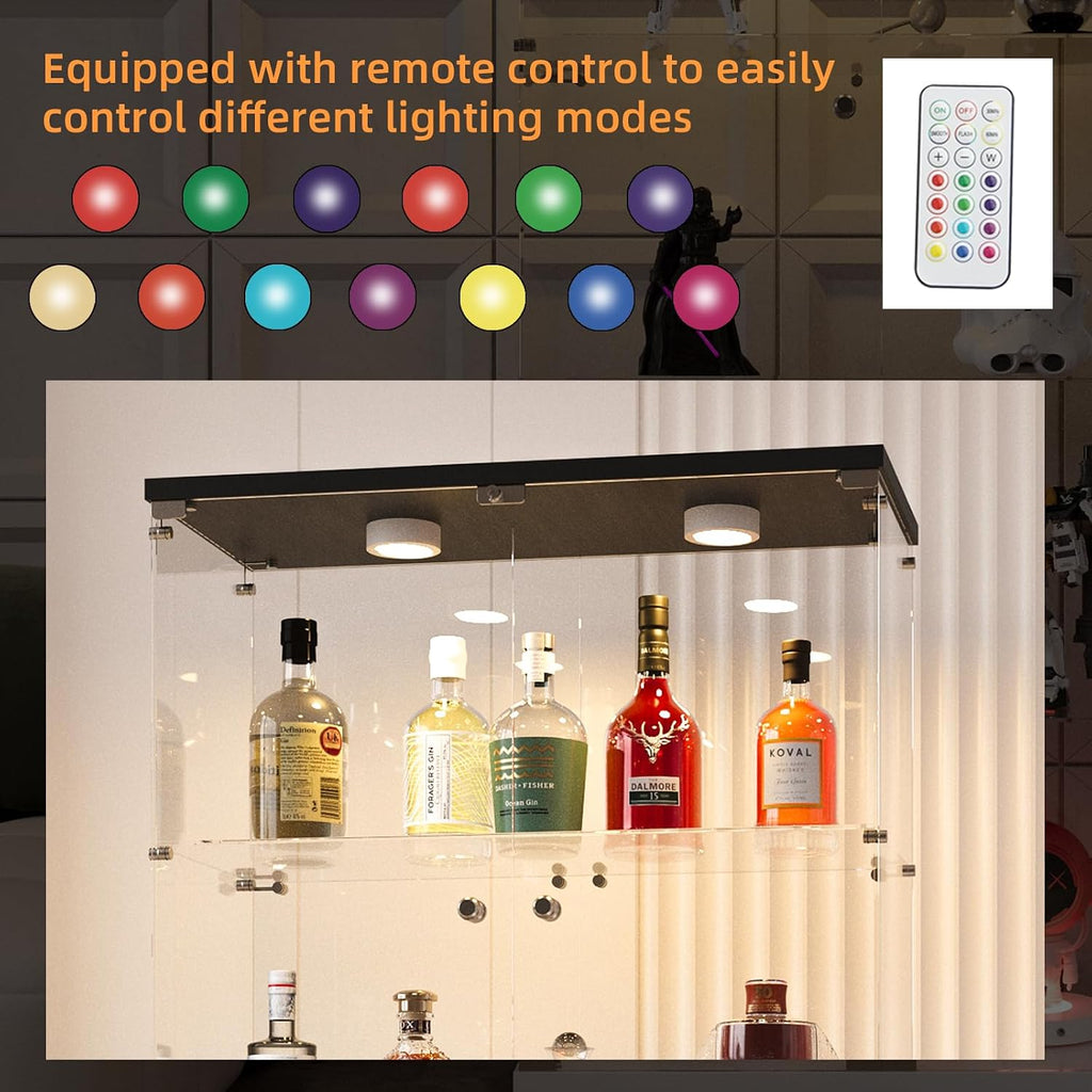 64.69' Tall Tempered Glass Display Cabinet with LED Lights, Curio Cabinet with 4 Shelves with 2 Door, Quick-Install Style Floor Standing Bookshelf File Cabinet for Living Room Office
