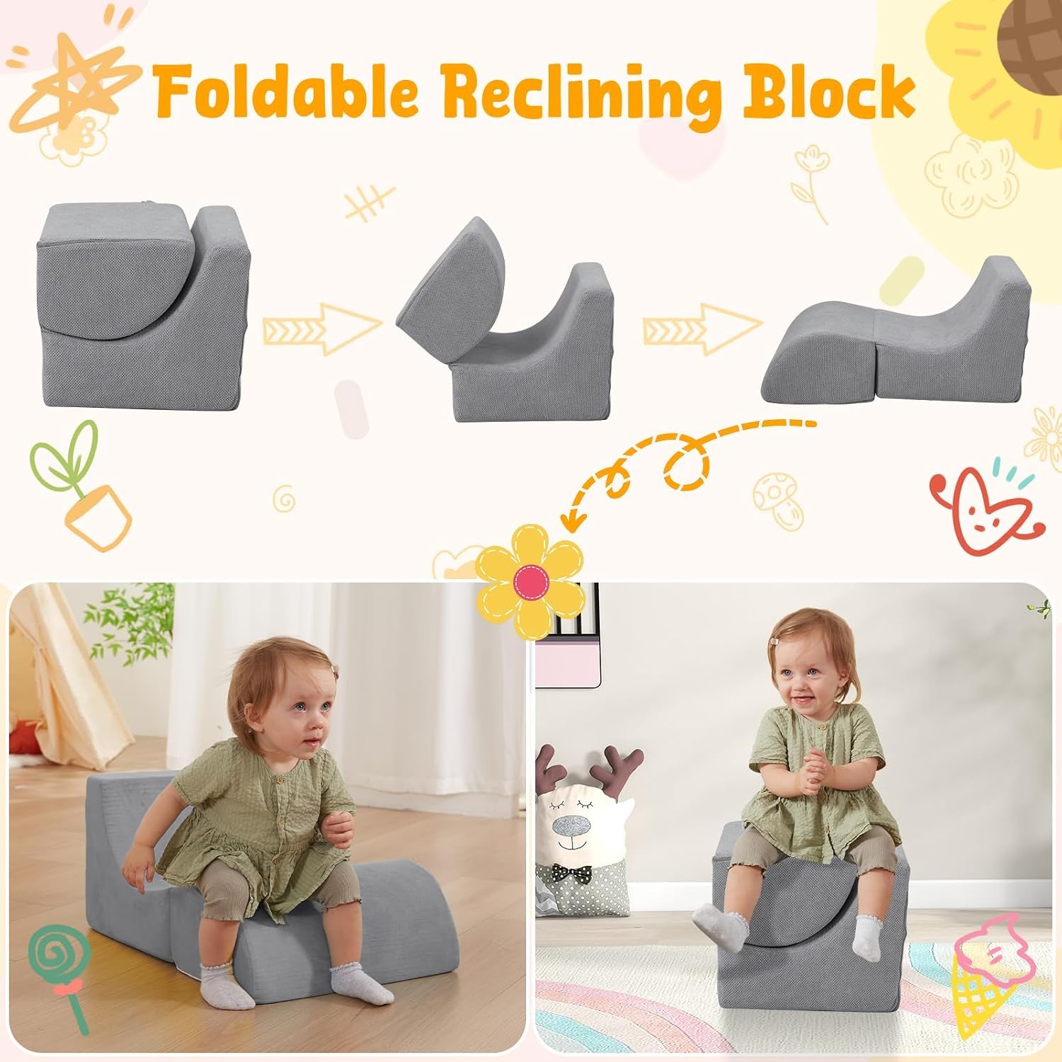 Baby Climbing Blocks with Ball Pit, 6-Piece Foam Climb & Crawl Play Set for Toddlers 1–3, Modular Soft Play Equipment with Washable Cover, Indoor Activity Toys, Gray (Balls Not Included)