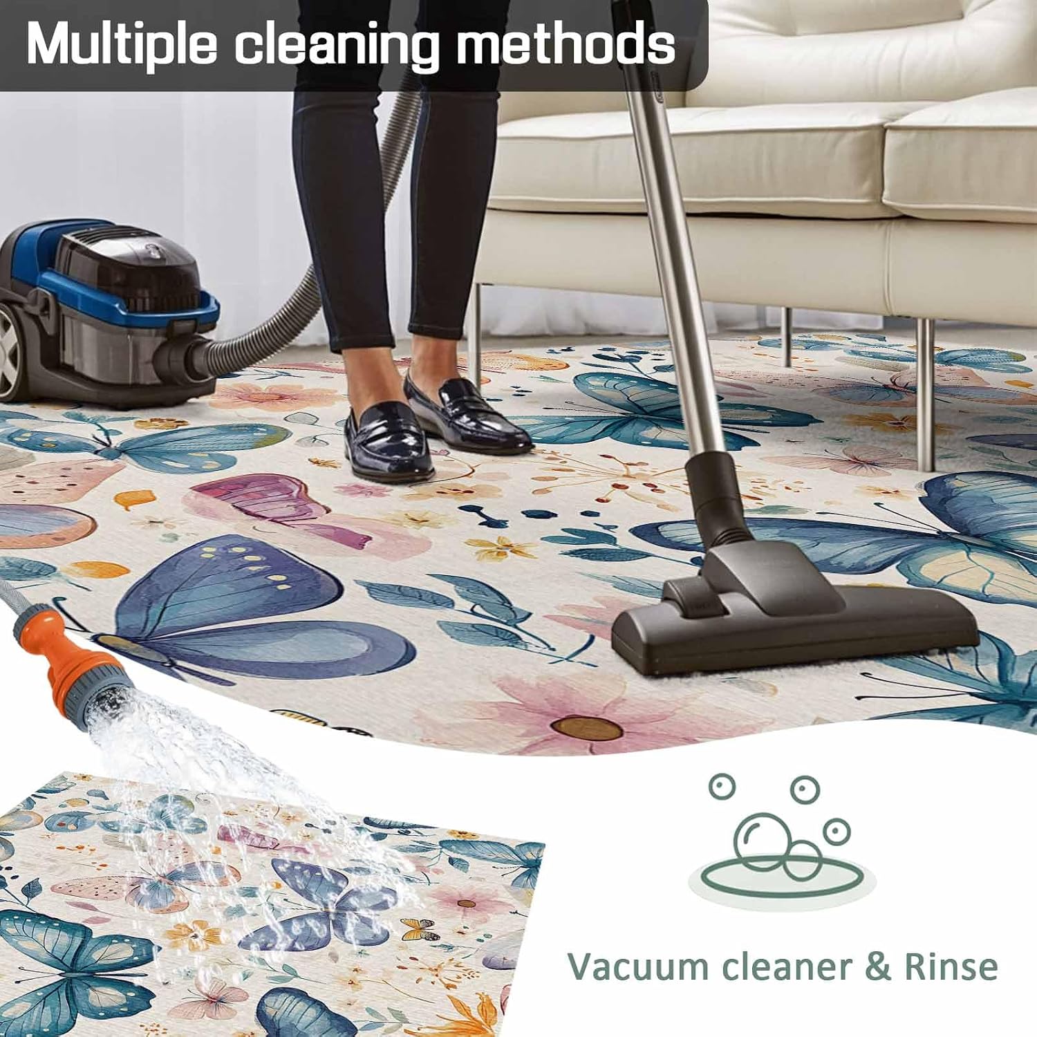 Outdoor Rug 4x6ft Retro Butterfly Leaves Patio Area Rugs Waterproof Easy Cleaning Non Shedding Thick Mats Vintage Carpet for Indoor Outdoor Porch Deck Backyard Balcony
